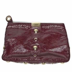Jimmy Choo Patent Leather Clutch Maroon Red Gold